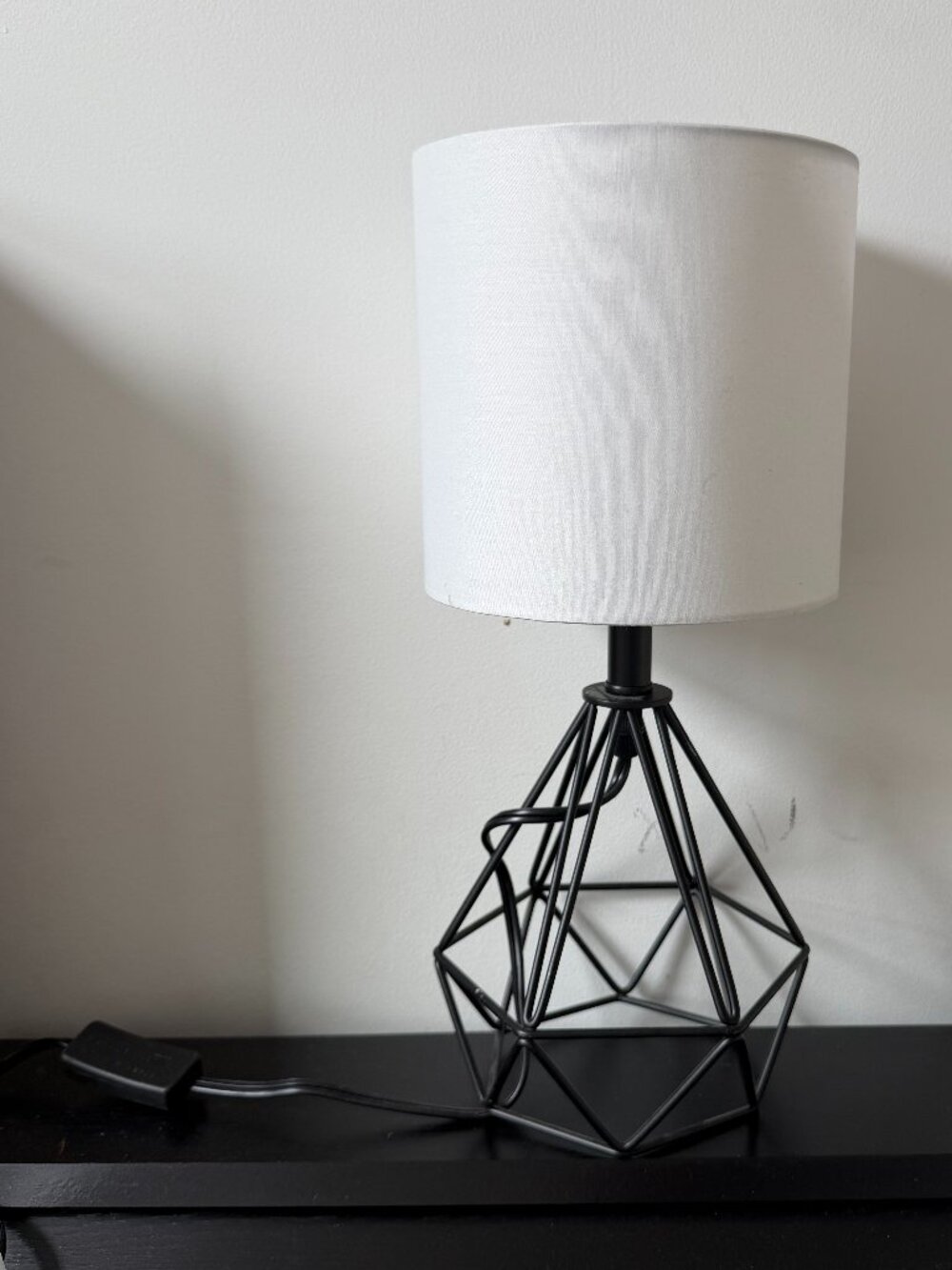 Modern Geometric Table Lamp Black Base White Shade 14”